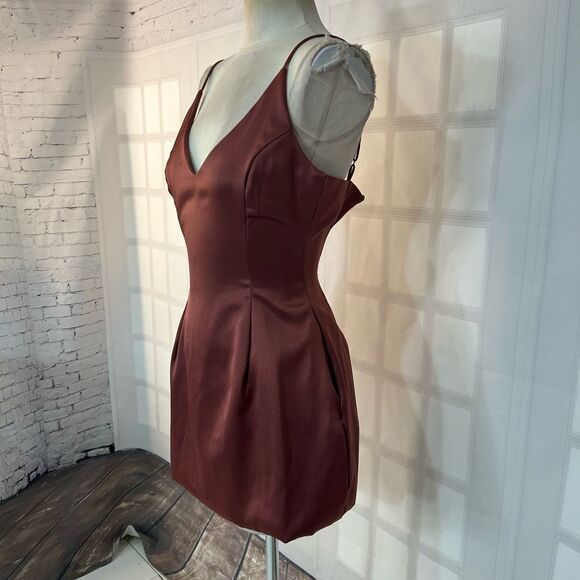 Attached brown satin mini Dress with pockets size XS - Picture 3 of 10